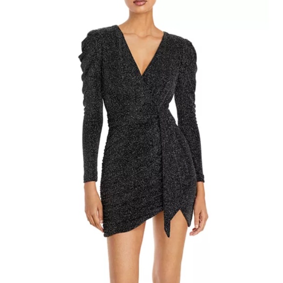 AQUA Metallic Faux Wrap Dress - Picture 1 of 5